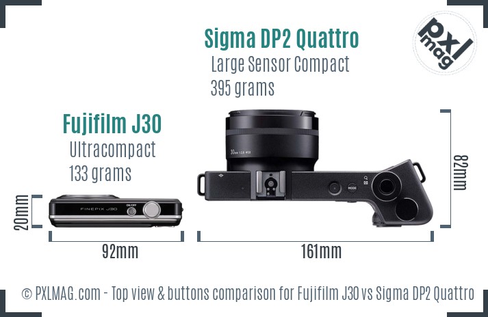 Fujifilm J30 vs Sigma DP2 Quattro top view buttons comparison