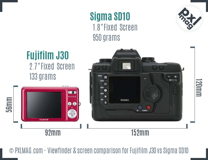 Fujifilm J30 vs Sigma SD10 Screen and Viewfinder comparison