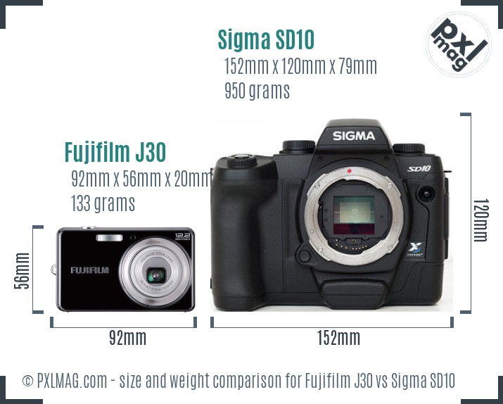 Fujifilm J30 vs Sigma SD10 size comparison Fujifilm J30 vs Sigma SD10 size comparison