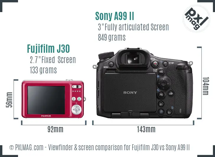 Fujifilm J30 vs Sony A99 II Screen and Viewfinder comparison