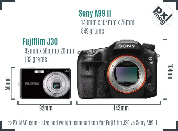 Fujifilm J30 vs Sony A99 II size comparison