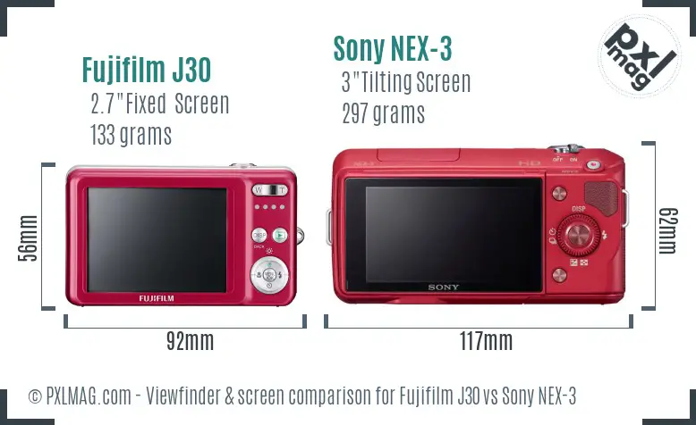 Fujifilm J30 vs Sony NEX-3 Screen and Viewfinder comparison