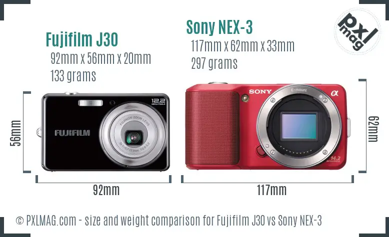 Fujifilm J30 vs Sony NEX-3 size comparison