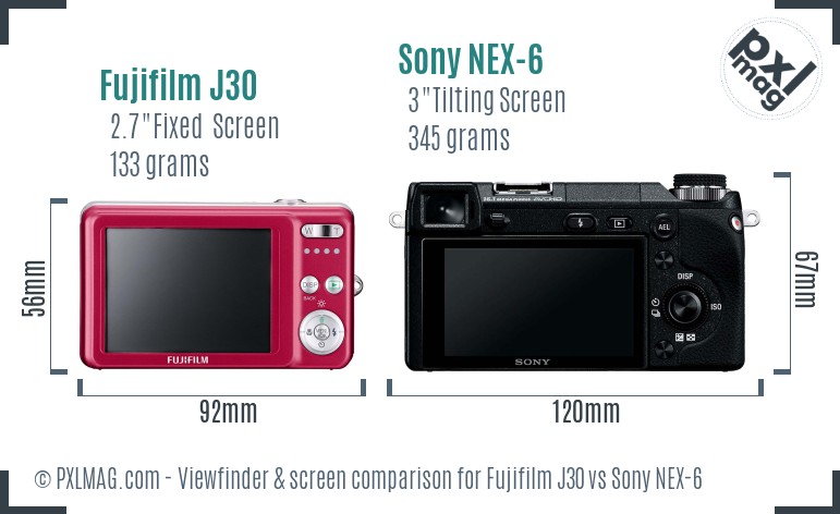 Fujifilm J30 vs Sony NEX-6 Screen and Viewfinder comparison
