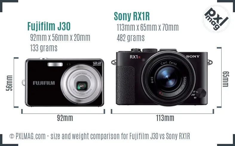 Fujifilm J30 vs Sony RX1R size comparison