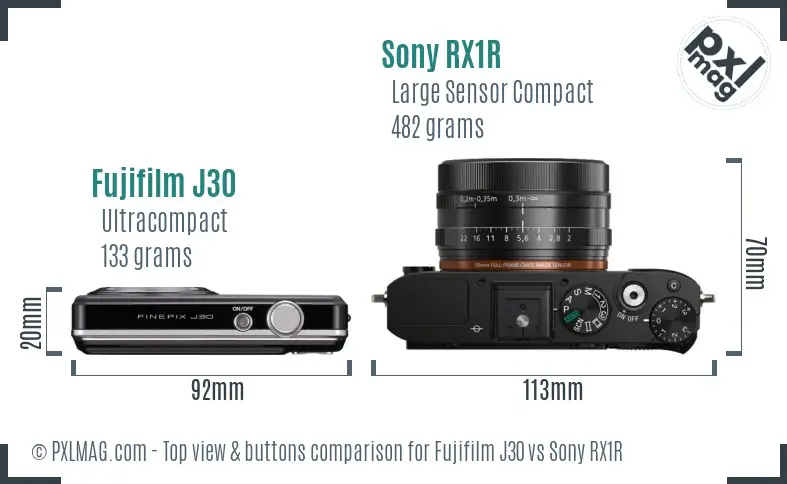 Fujifilm J30 vs Sony RX1R top view buttons comparison