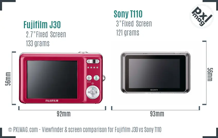 Fujifilm J30 vs Sony T110 Screen and Viewfinder comparison
