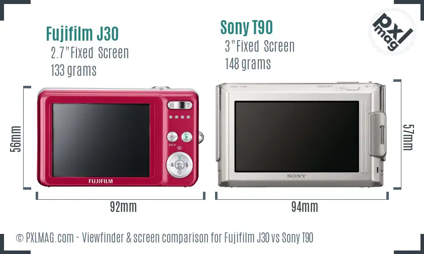 Fujifilm J30 vs Sony T90 Screen and Viewfinder comparison