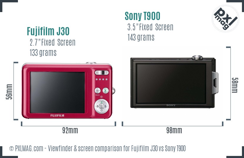 Fujifilm J30 vs Sony T900 Screen and Viewfinder comparison