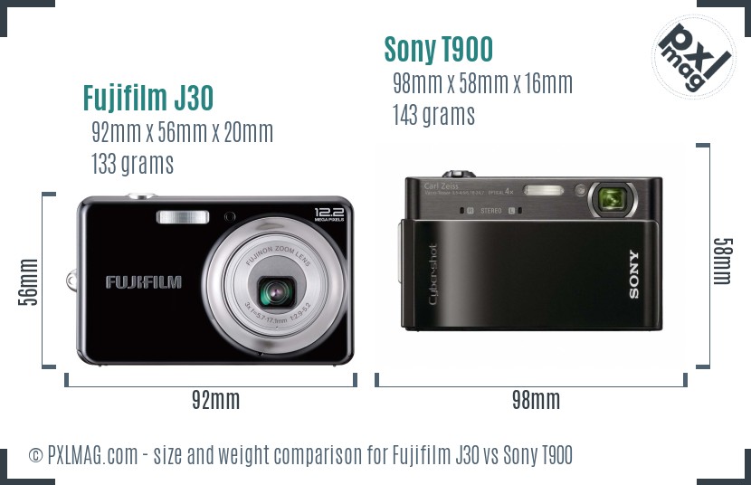 Fujifilm J30 vs Sony T900 size comparison