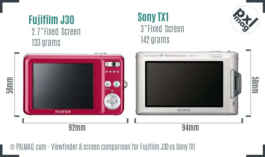 Fujifilm J30 vs Sony TX1 Screen and Viewfinder comparison