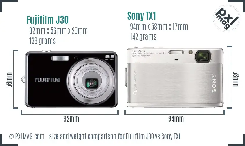 Fujifilm J30 vs Sony TX1 size comparison