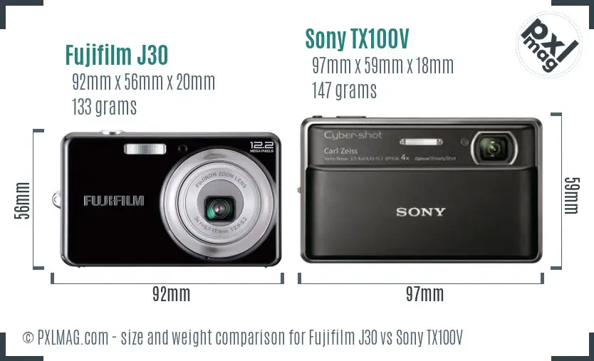 Fujifilm J30 vs Sony TX100V size comparison