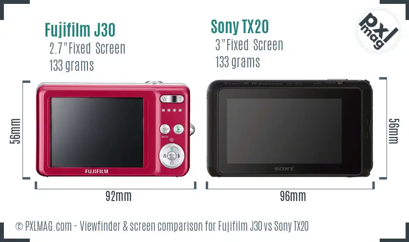 Fujifilm J30 vs Sony TX20 Screen and Viewfinder comparison