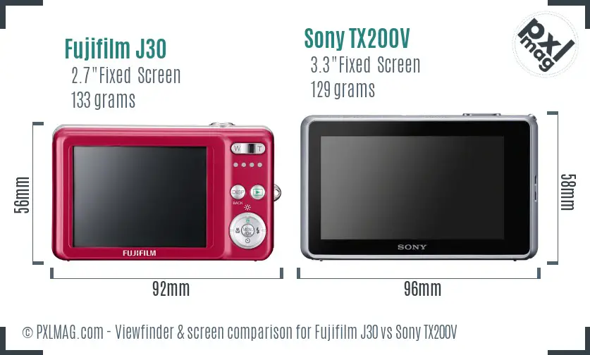 Fujifilm J30 vs Sony TX200V Screen and Viewfinder comparison