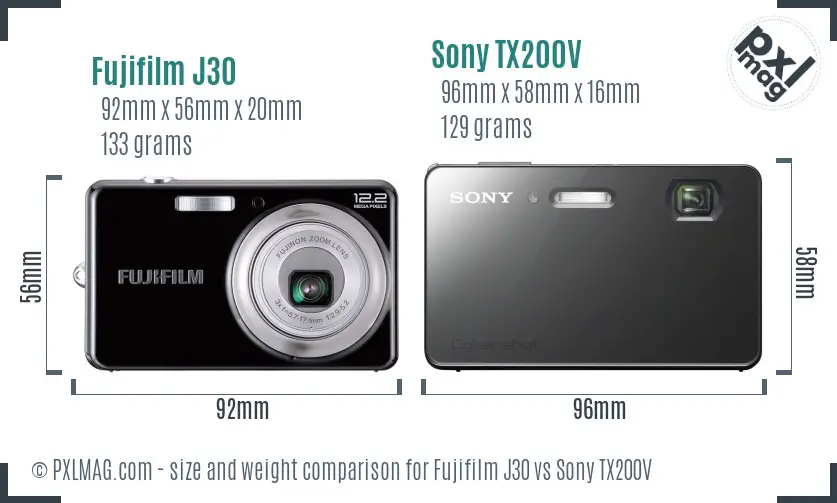 Fujifilm J30 vs Sony TX200V size comparison