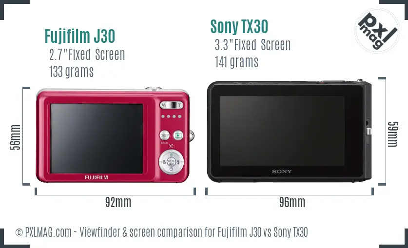 Fujifilm J30 vs Sony TX30 Screen and Viewfinder comparison