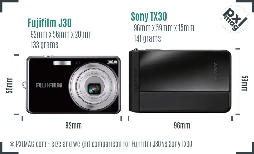 Fujifilm J30 vs Sony TX30 size comparison