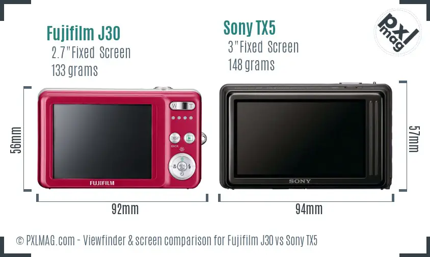 Fujifilm J30 vs Sony TX5 Screen and Viewfinder comparison