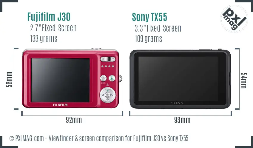 Fujifilm J30 vs Sony TX55 Screen and Viewfinder comparison