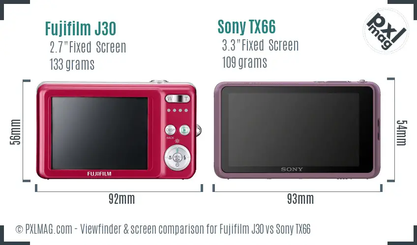 Fujifilm J30 vs Sony TX66 Screen and Viewfinder comparison