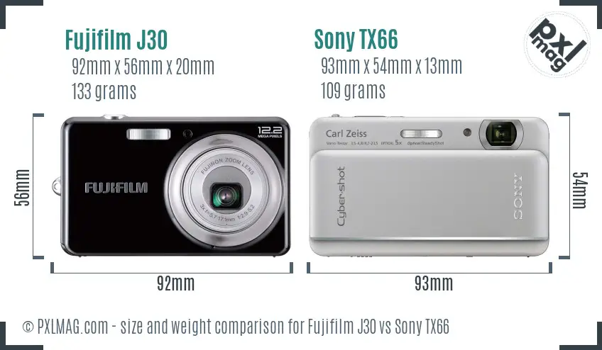 Fujifilm J30 vs Sony TX66 size comparison