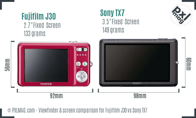 Fujifilm J30 vs Sony TX7 Screen and Viewfinder comparison