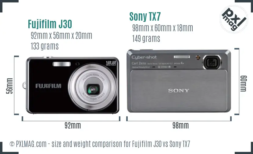 Fujifilm J30 vs Sony TX7 size comparison