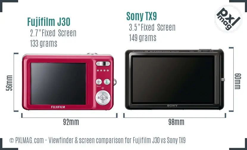 Fujifilm J30 vs Sony TX9 Screen and Viewfinder comparison