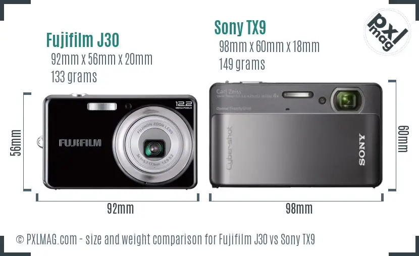 Fujifilm J30 vs Sony TX9 size comparison