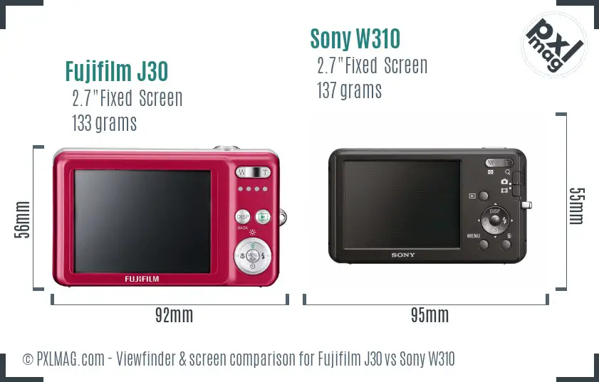 Fujifilm J30 vs Sony W310 Screen and Viewfinder comparison