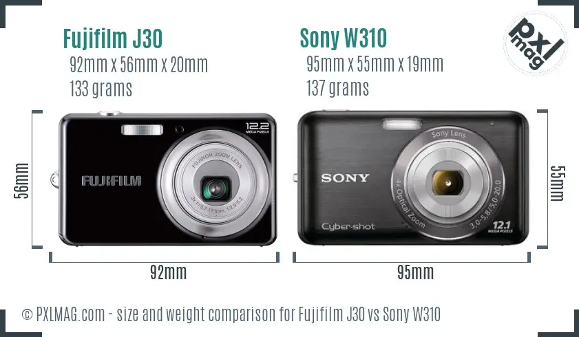 Fujifilm J30 vs Sony W310 size comparison