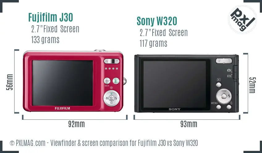 Fujifilm J30 vs Sony W320 Screen and Viewfinder comparison