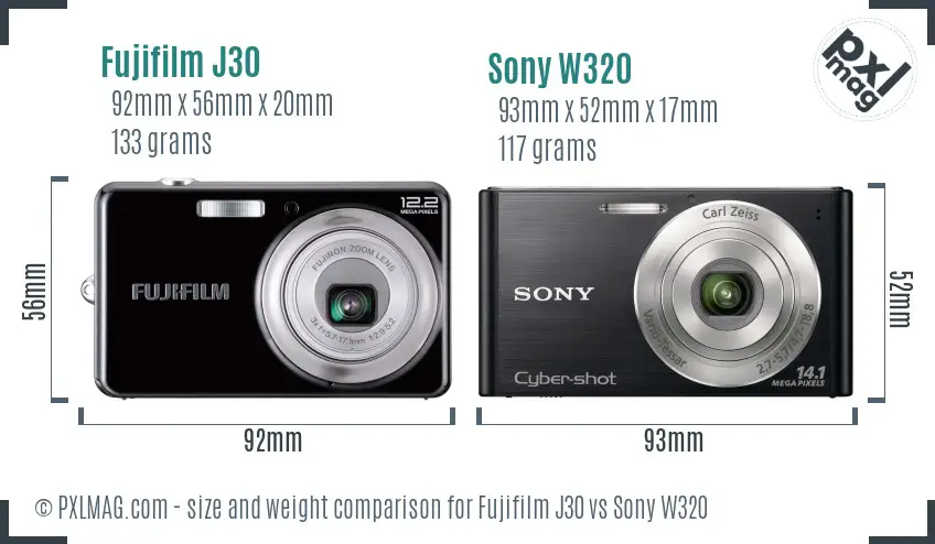 Fujifilm J30 vs Sony W320 size comparison