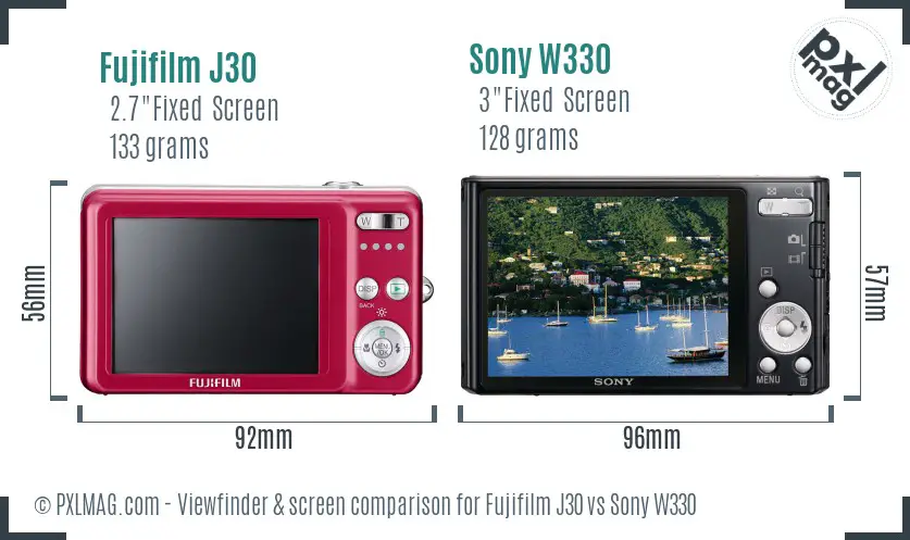 Fujifilm J30 vs Sony W330 Screen and Viewfinder comparison