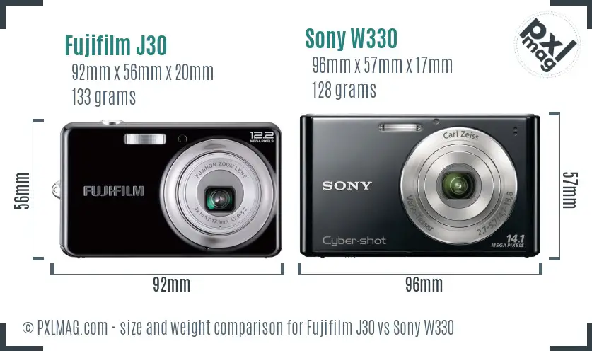 Fujifilm J30 vs Sony W330 size comparison