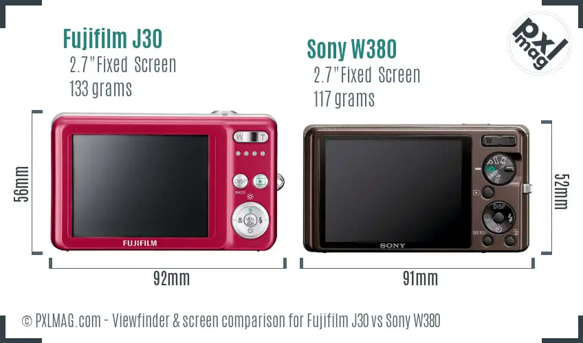 Fujifilm J30 vs Sony W380 Screen and Viewfinder comparison