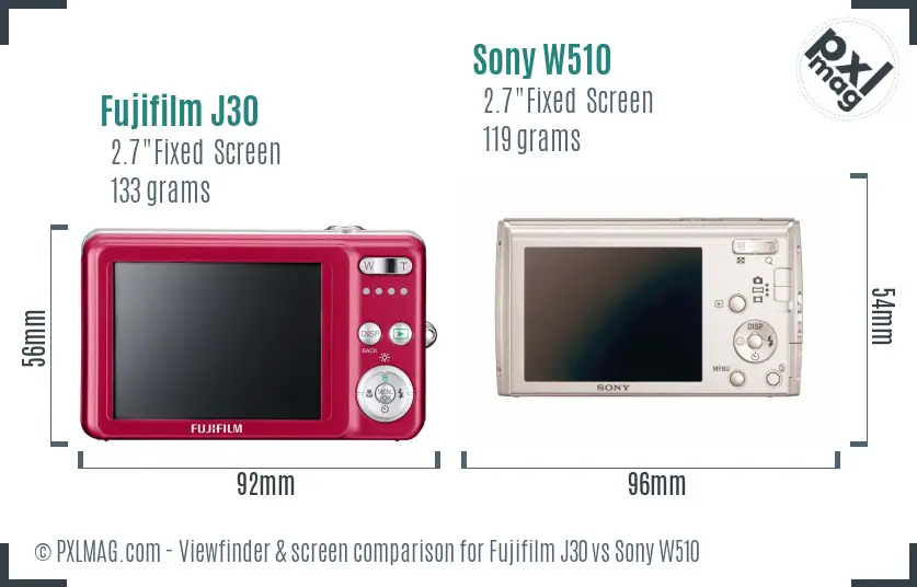 Fujifilm J30 vs Sony W510 Screen and Viewfinder comparison