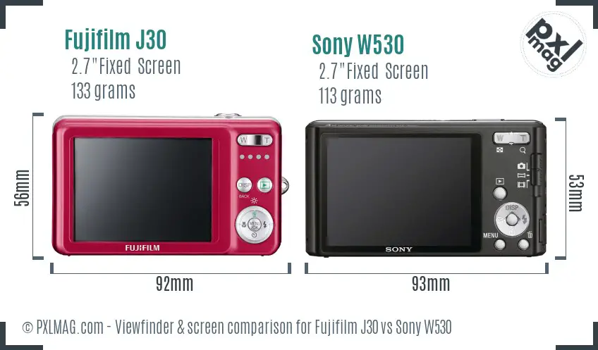 Fujifilm J30 vs Sony W530 Screen and Viewfinder comparison