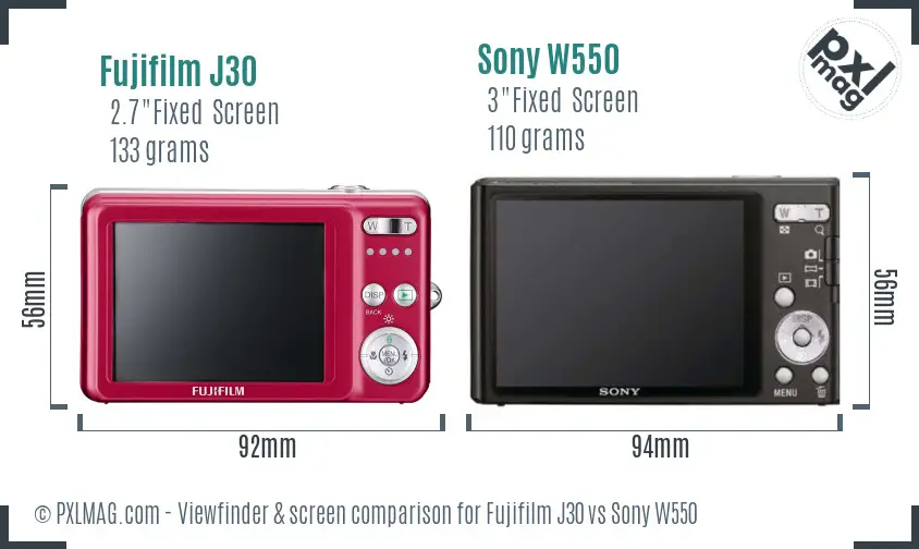 Fujifilm J30 vs Sony W550 Screen and Viewfinder comparison