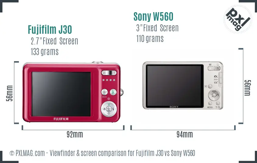 Fujifilm J30 vs Sony W560 Screen and Viewfinder comparison