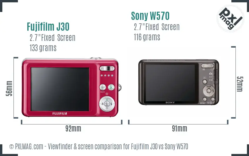 Fujifilm J30 vs Sony W570 Screen and Viewfinder comparison