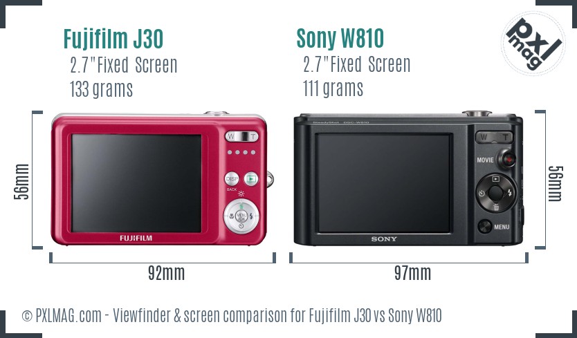 Fujifilm J30 vs Sony W810 Screen and Viewfinder comparison