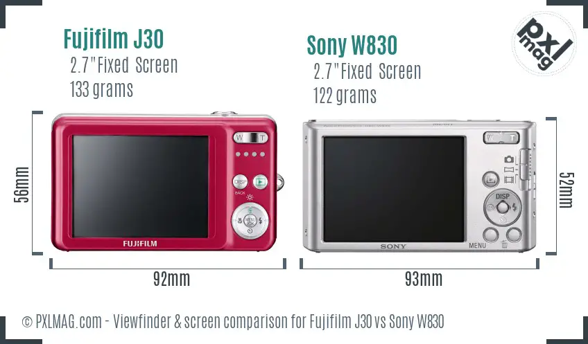 Fujifilm J30 vs Sony W830 Screen and Viewfinder comparison