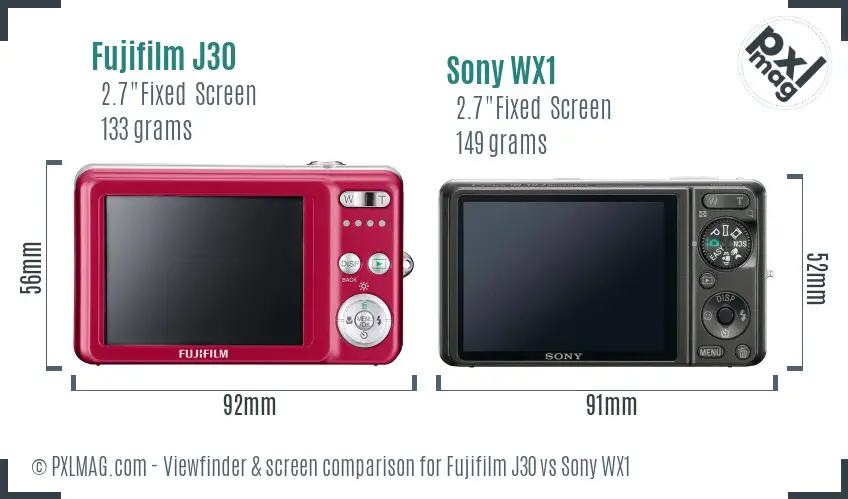 Fujifilm J30 vs Sony WX1 Screen and Viewfinder comparison