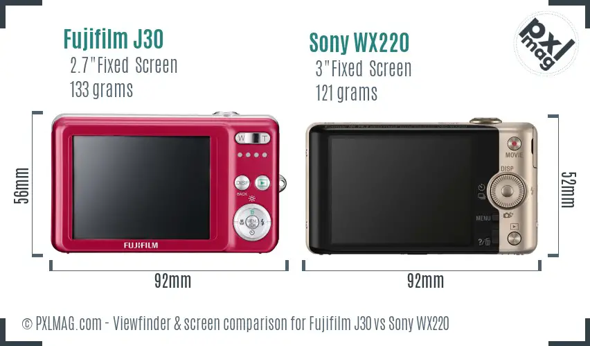 Fujifilm J30 vs Sony WX220 Screen and Viewfinder comparison