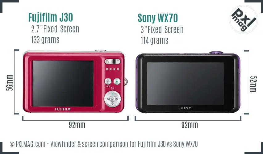 Fujifilm J30 vs Sony WX70 Screen and Viewfinder comparison