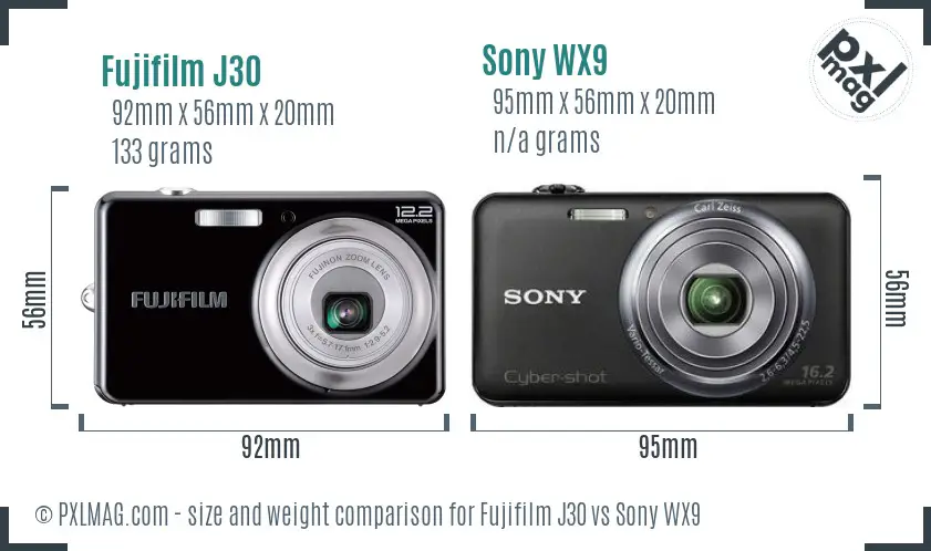 Fujifilm J30 vs Sony WX9 size comparison Fujifilm J30 vs Sony WX9 size comparison