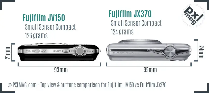 Fujifilm JV150 vs Fujifilm JX370 top view buttons comparison