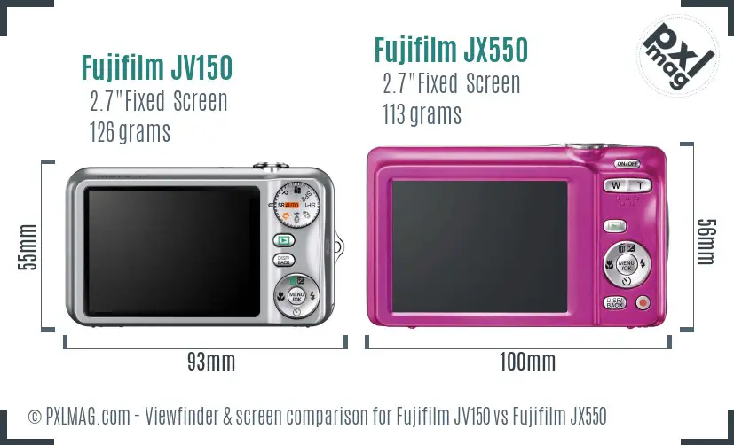 Fujifilm JV150 vs Fujifilm JX550 Screen and Viewfinder comparison